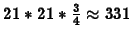 \( 21*21*\frac{3}{4}\approx 331 \)